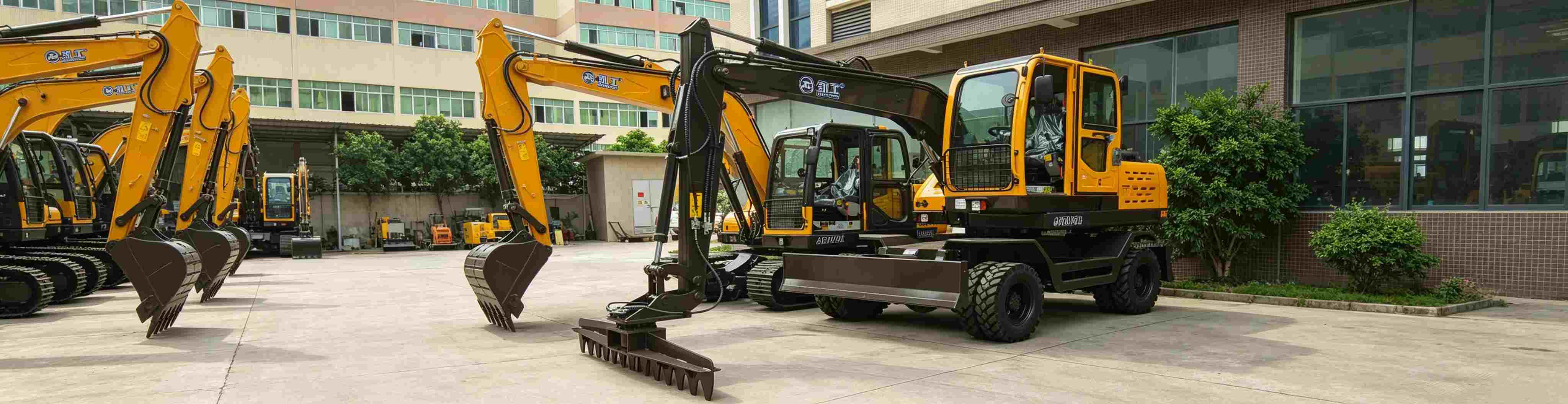 Hirail excavator with material leveler